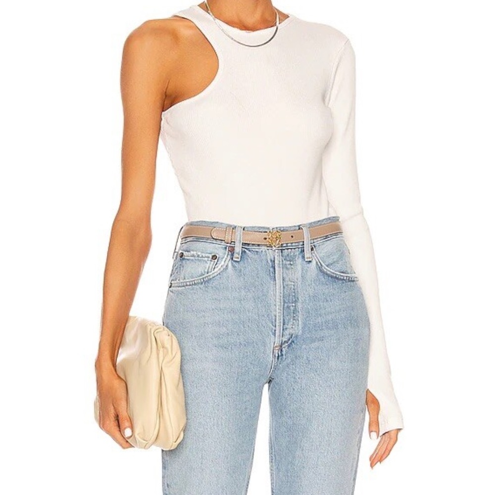 Agolde Cream Asymmetric Cutout Ribbed Long-Sleeve Bodysuit